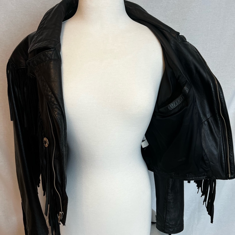 Vintage Leather Jacket with Fringe Detail - Picture 5 of 9